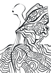 Fashion illustration, outline art, fashion coloring book, fashion sketch, hand drawn. Black and white luxury models. 