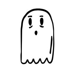 Clip art with Funny Ghost. Hand drawn vector illustration of ghost on white background