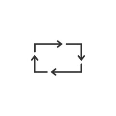 Repetitive process icon with square arrows explanation. Sync data, renewable energy, recycling, repeatable industry and business processes.