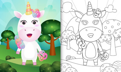 Naklejka premium coloring book for kids with a cute unicorn character illustration