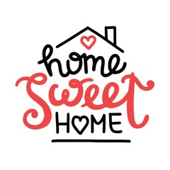 Home sweet home hand drawn lettering composition, vector illustration