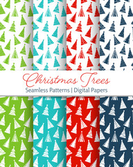 Flat Icon Xmas Trees Silhouette Seamless Pattern. Vector background for wallpaper, greeting card, poster, invitation, fabric, package paper.