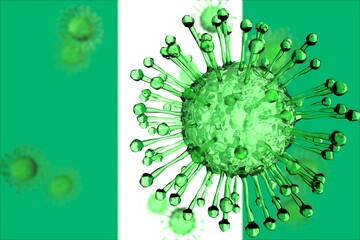 Flag of Nigeria and coronavirus. Conceptual 3d rendering