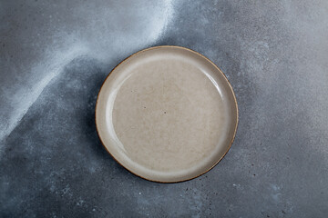 Vintage Rustic Plate on beautiful Stone textured background. Minimalist Style. Template for Poster Banner Cooking Baking Workshop Course