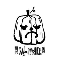 Halloween hand drawn vector clip art of pumpkin. Cartoon pumpkin with funny face. Coloring book page for Halloween. Coloring page. Black and White Cartoon Illustration.