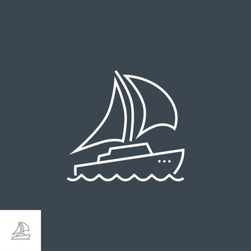 Yacht Icon. Yacht Related Vector Line Icon. Isolated on Black Background. Editable Stroke.