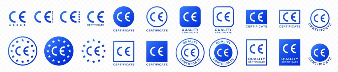 CE marking is a mark for product packaging. Information sign for quality assurance and compliance with the essential requirements of directives and harmonized standards of the Europe. - obrazy, fototapety, plakaty