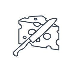 Thin line icon food industry, dairy, cheese production, cutting