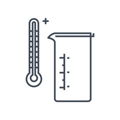 Thin line icon chemical laboratory equipment, beaker, thermometer