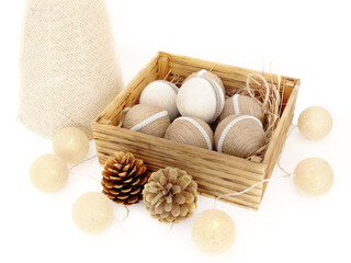 Natural Wrapped cotton Balls for christmas. Christmas gift from handicrafter. Beautiful decoration in natural Rustic Eco friendly style. 
