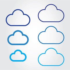 Outline cloud icons set isolated on gray background. Collection of different clouds. Cartoon contour icons for web site, background template, wallpaper and sky design. Clouds thin line vector