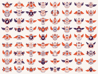 Fototapeta premium Heraldic Coat of Arms vector big set, vintage antique heraldic badges and awards collection, symbols in classic style design elements, family or business logos.
