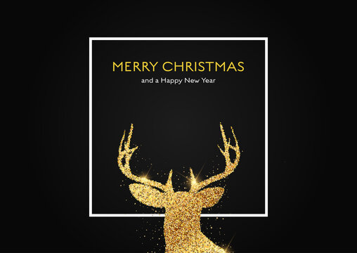 Christmas Background With Glittery Gold Deer Head