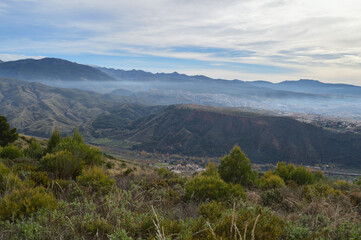 Sierra Nevada and Villages seen from Dehesa del Generalife in Granada, Spain