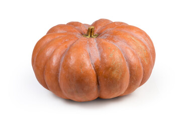 Large round ribbed pumpkin orange color on a white background