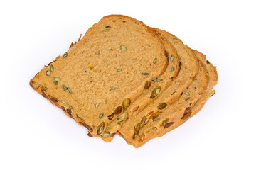 Sliced brown bread with adding pumpkin seeds and juice