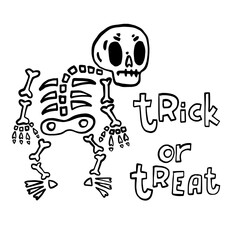 Hand drawn vector clip art of skeleton. Coloring book page for Halloween. Coloring page. Black and White Cartoon Illustration. Day of the Dead