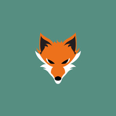 Flat design vector illustration Fox head, isolated on Green background.