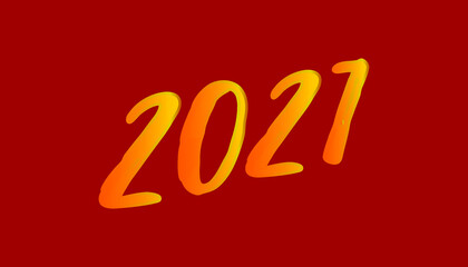 Happy New Year 2021! Elegant gold text on a red background.