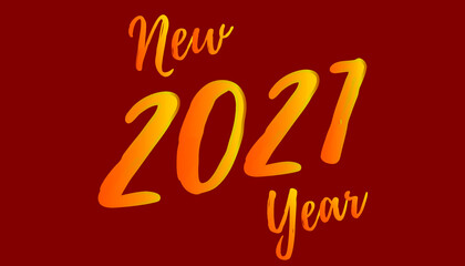 Happy New Year 2021! Gold text on a red background. Beautiful inscription.