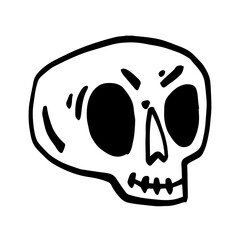 Hand drawn cartoon skull. Funny cartoon skull isolated on white background. Vector illustration.