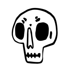 Hand drawn cartoon skull. Funny cartoon skull isolated on white background. Vector illustration.