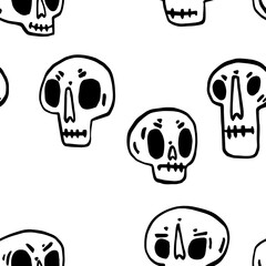 Seamless pattern with Hand drawn cartoon skull. Funny cartoon skull. Vector illustration.