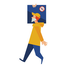 Delivery. Contactless delivery. A courier in a medical mask delivers a box. Online purchases during the quarantine.