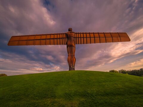 Sunset of the Angel of the North in Tyne and Wear, England