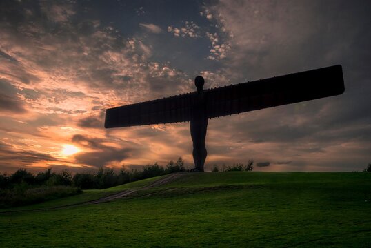 Sunset of the Angel of the North in Tyne and Wear, England