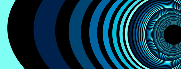 Colorful blue abstract vector lines psychedelic optical illusion illustration, surreal op art linear curves in hyper 3D perspective, crazy distorted design, drug hallucination delirium. - obrazy, fototapety, plakaty