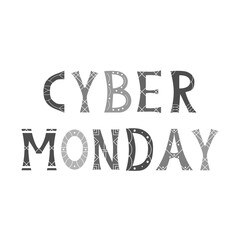 Vector illustration of isolated typography lettering Cyber Monday. Template for poster, web and advertising banner, flyer, advertisement mailing and announcement sending, blog post or article.