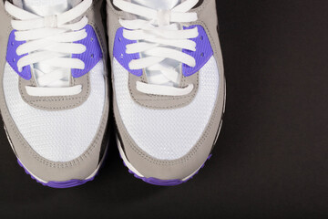 Detailed macro photo of a sports sneakers. Close-up of lacing.