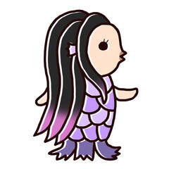 amabie　アマビエ　妖怪　手描き　可愛い　イラスト　紫色