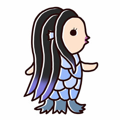 amabie　アマビエ　妖怪　手描き　可愛い　イラスト　青色