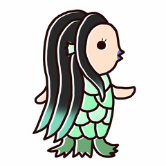 amabie　アマビエ　妖怪　手描き　可愛い　イラスト　緑色