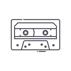 Obraz premium Cassette tape icon, linear isolated illustration, thin line vector, web design sign, outline concept symbol with editable stroke on white background.