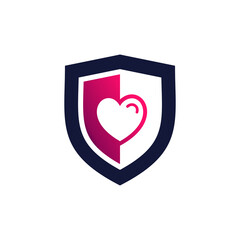 heart logo with shield symbol, shield heart logo