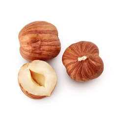 Hazelnuts isolated on white background 