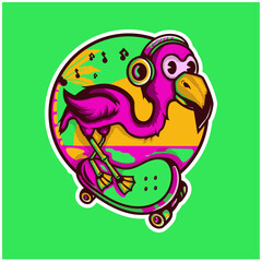 flamingo skater vector illustration for print 