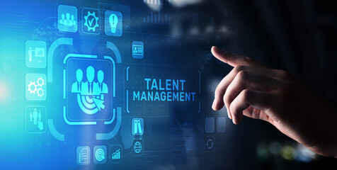 Talent management HR human resources management Team building concept on virtual screen.