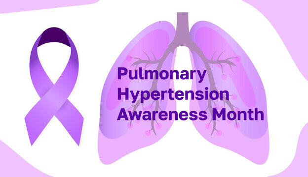 Pulmonary Hypertension Awareness Month Is Celebrated In November. Purple Ribbon And Big Lungs Are Shown