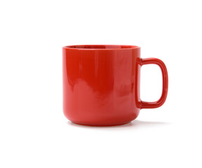 red ceramic mug with handle isolated on white background