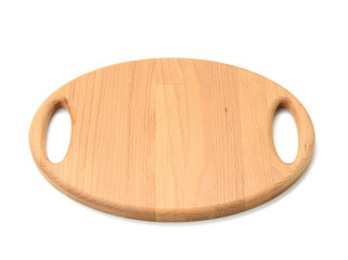 oval wooden tray board isolated on white background