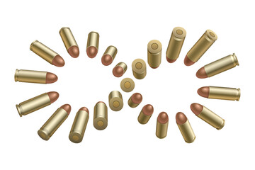 Infinity sign made with revolver bullets. Symbol of criminal or military lifestyle. Vector illustration.