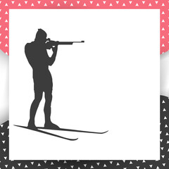  Shooting biathlete vector silhouette. Biathlonist with biathlone rifle background.Winter sports world championship illustration.