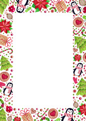 Christmas frame with watercolor illustration. Template for letter to Santa Claus, Christmas invitations, greetings, posters, announcements, ets.