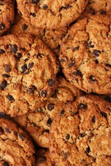 Delicious oatmeal cookies with chocolate on the table