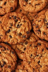 Delicious oatmeal cookies with chocolate on the table