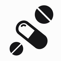 Pills icon. Medicines. Vitamins. Treatment of the sick. Vector icon.